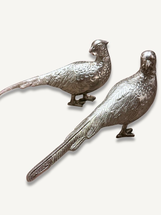 Source Unknown Other - Two Silver Pheasant Bird Figurines